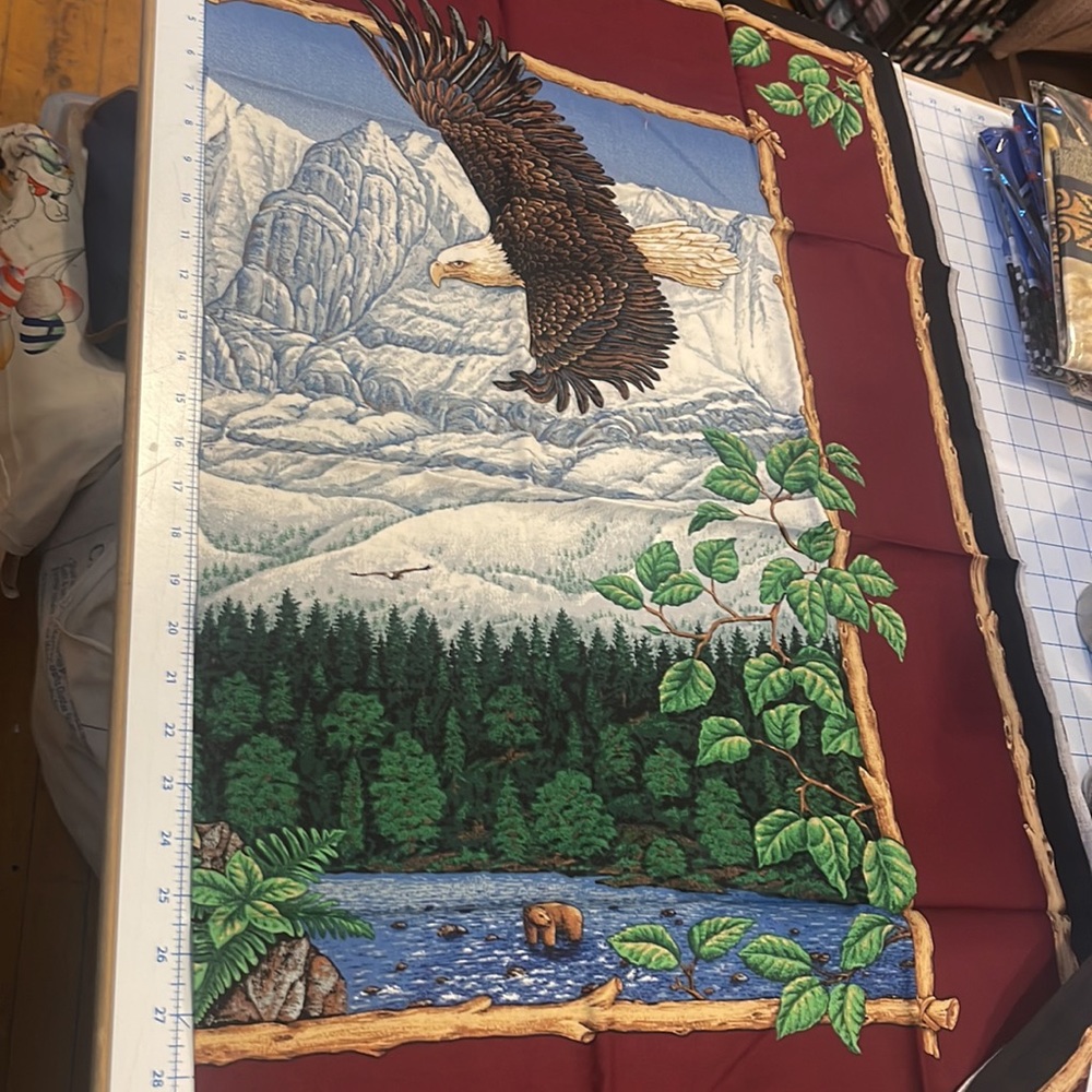 Vintage Cotton Eagle Blanket Panel & 2 Pillow Panels 1 1/2 Yards - Picture 4 of 4